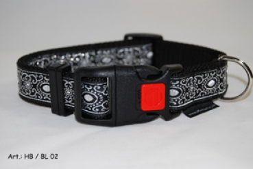 Hundehalsband mit Borte veredelt  Schwarz-Silber Art. HB/BL 02