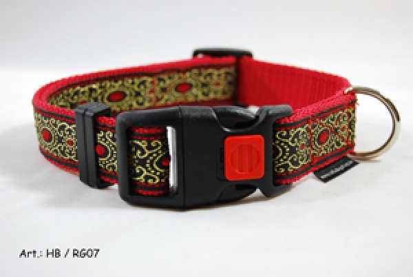 Hundehalsband mit Borte veredelt  Rot-Gold Art. HB/RG 07